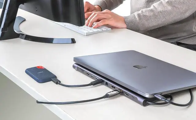 Alt view image 4 of 7 - MANHATTAN USB C Docking Station 2 HDMI, 3 Monitor, 12 in 1, Triple Display Laptop Docking Station with 5Gbps USB-A/C 3.1, USB 2.0, 100W PD, Ethernet, Audio, SD/TF Card Slot - Grey