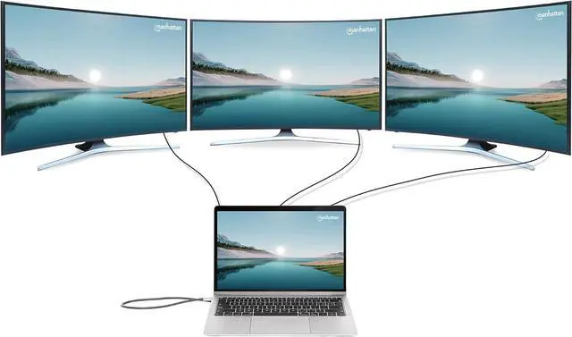 Alt view image 7 of 7 - MANHATTAN USB C Docking Station 2 HDMI, 3 Monitor, 12 in 1, Triple Display Laptop Docking Station with 5Gbps USB-A/C 3.1, USB 2.0, 100W PD, Ethernet, Audio, SD/TF Card Slot - Grey