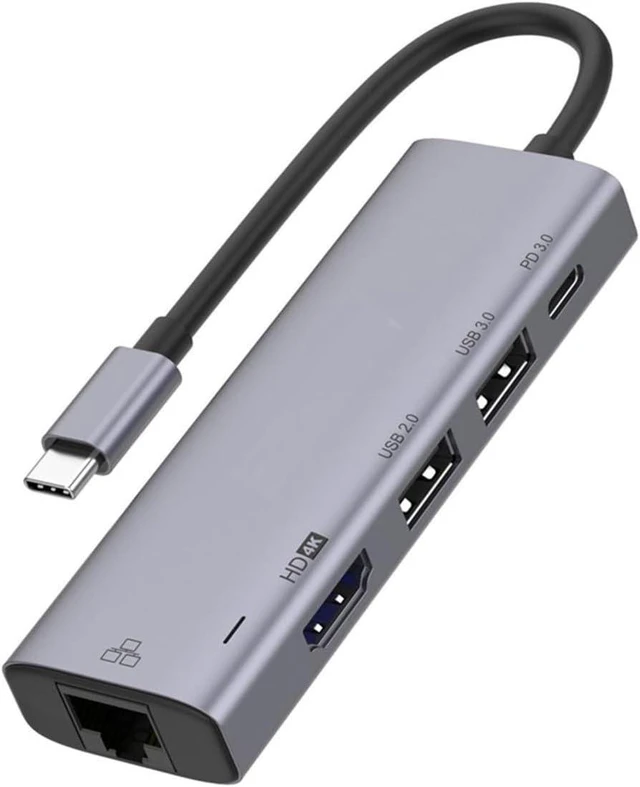 Main image of 5-in-1 USB C Hub HDMI TV Adapter Compatible with Samsung Galaxy S23 S24 Ultra Plus - RJ45 Ethernet Type-C PD Audio Video Projector Converter