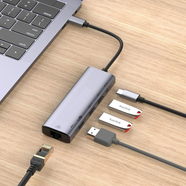 Alt view image 2 of 5 - 5-in-1 USB C Hub HDMI TV Adapter Compatible with Samsung Galaxy S23 S24 Ultra Plus - RJ45 Ethernet Type-C PD Audio Video Projector Converter