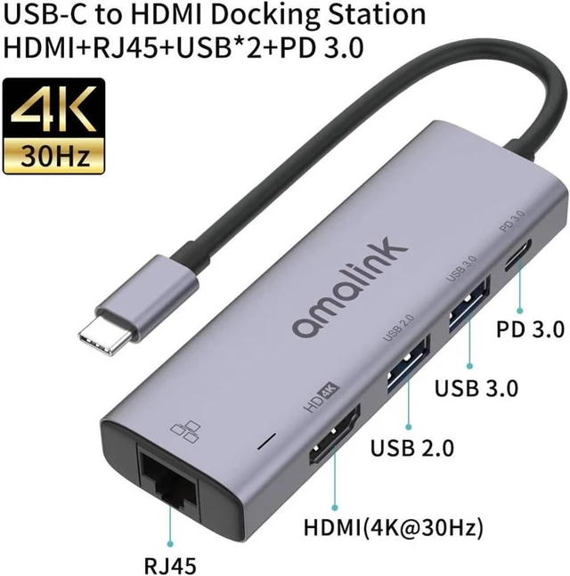 Alt view image 5 of 5 - 5-in-1 USB C Hub HDMI TV Adapter Compatible with Samsung Galaxy S23 S24 Ultra Plus - RJ45 Ethernet Type-C PD Audio Video Projector Converter