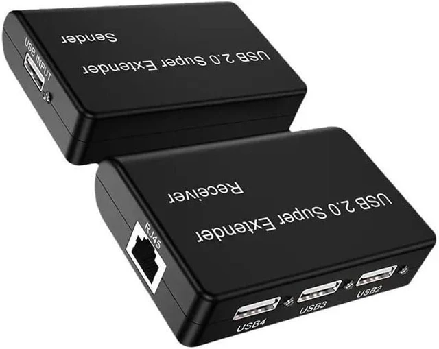 Main image of USB 2.0 Network Extender, 4-Port Splitter with RJ45, 100M Range, Compatible with Keyboard Mouse Webcam