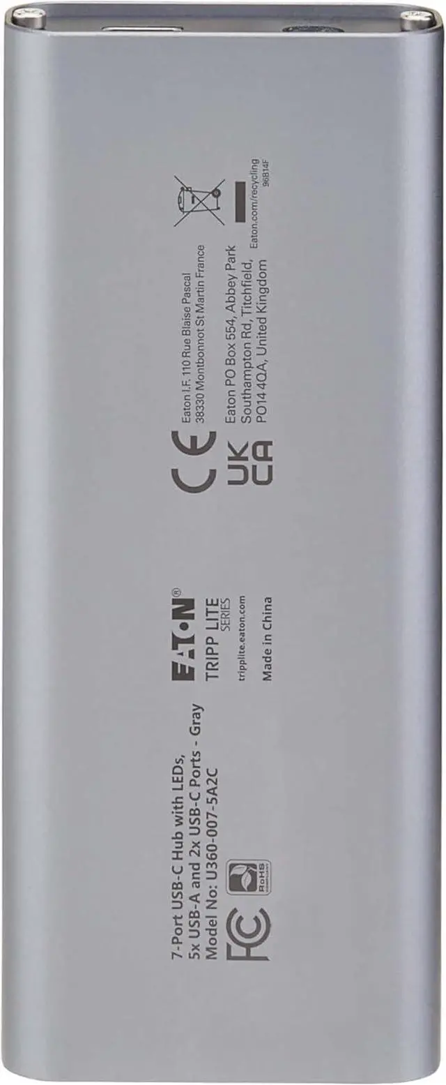 Alt view image 7 of 7 - Tripp Lite Series 7-Port USB-C Hub - USB 3.2 Gen 1 and USB 3.2 Gen 2, 5 USB-A and 2 USB-C Ports, Gray (U360-007-5A2C)