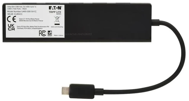 Alt view image 6 of 6 - Tripp Lite Eaton Series U460-006-5A1C USB-C Hub 6-Port 10Gbps, 3X USB-A 3.2 Gen2, 2X USB-A 2.0, 1x USB-C 1.5A, Aluminum, Bus-Powered, Black (1 Pack)