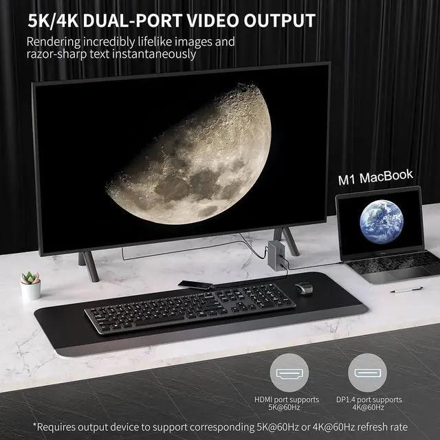 Alt view image 6 of 7 - 5K Laptop Docking Station Dual Separate Monitor for MacBook, Windows,USB C Dock 100W Charging 2 x 5K HDMI, DP, 6 x USB A, 1 x USB-C (10Gb/s) Ethernet Audio SD/TF