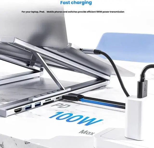 Alt view image 3 of 7 - 8-in-1 USB-C Laptop Stand, 2025 New 8 in 1 USB C Laptop Docking Station Stand with 4k HDMI, Laptop Stand for Office School and Home Use (Silver)