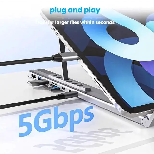 Alt view image 5 of 7 - 8-in-1 USB-C Laptop Stand, 2025 New 8 in 1 USB C Laptop Docking Station Stand with 4k HDMI, Laptop Stand for Office School and Home Use (Silver)