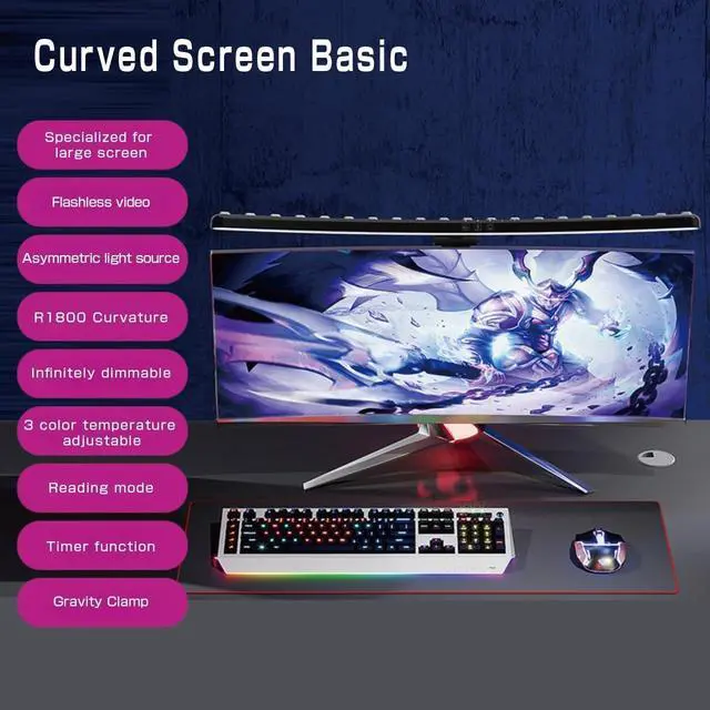 Alt view image 4 of 7 - RGB Music Sync Monitor Light Bar for Curved Monitors 24-27 Inch - Touch Control USB Powered Screen Light with Eye Care