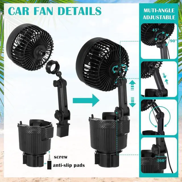 Alt view image 3 of 7 - 2 Pcs USB Car Fan with Cup Holder 2 in 1 6 Inch Portable Vehicle Cooling Fan Expander 2 Speeds 360 Degree Rotation Adjustable Base Cup Holder for SUV Rv Truck Sedan Boat Supplies