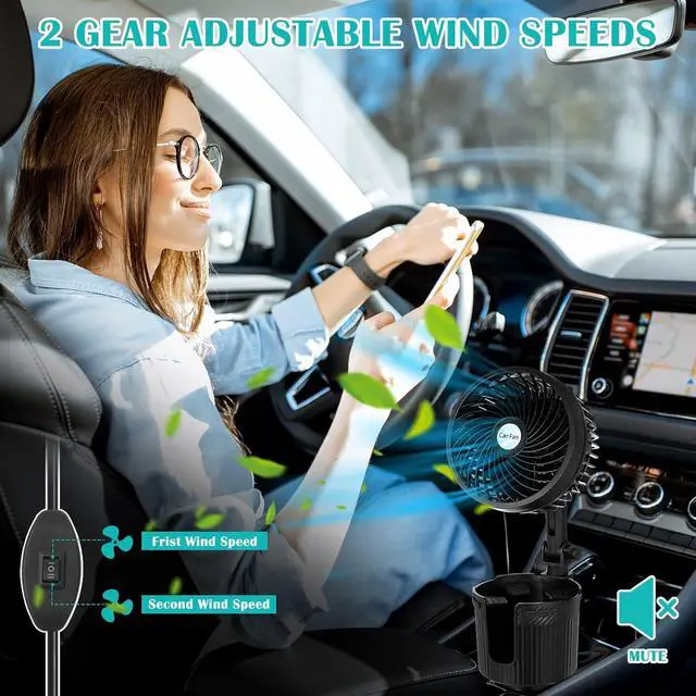 Alt view image 4 of 7 - 2 Pcs USB Car Fan with Cup Holder 2 in 1 6 Inch Portable Vehicle Cooling Fan Expander 2 Speeds 360 Degree Rotation Adjustable Base Cup Holder for SUV Rv Truck Sedan Boat Supplies