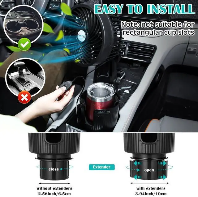 Alt view image 5 of 7 - 2 Pcs USB Car Fan with Cup Holder 2 in 1 6 Inch Portable Vehicle Cooling Fan Expander 2 Speeds 360 Degree Rotation Adjustable Base Cup Holder for SUV Rv Truck Sedan Boat Supplies