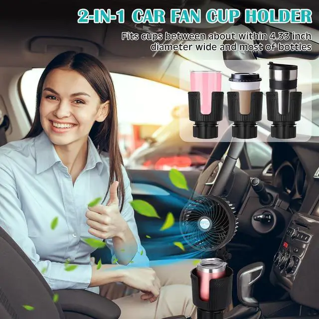Alt view image 7 of 7 - 2 Pcs USB Car Fan with Cup Holder 2 in 1 6 Inch Portable Vehicle Cooling Fan Expander 2 Speeds 360 Degree Rotation Adjustable Base Cup Holder for SUV Rv Truck Sedan Boat Supplies