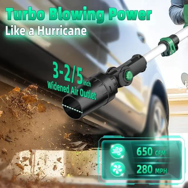 Alt view image 2 of 7 - KIMO Cordless Leaf Blower with Battery and Charger, 310000RPM Brushless Motor, 37 Inch Adjustable Pole, 650CFM 280MPH, 3Speeds w/Smart Panel, 2Pack 4000mAh Battery Operated Leaf Blowers for Lawn Care