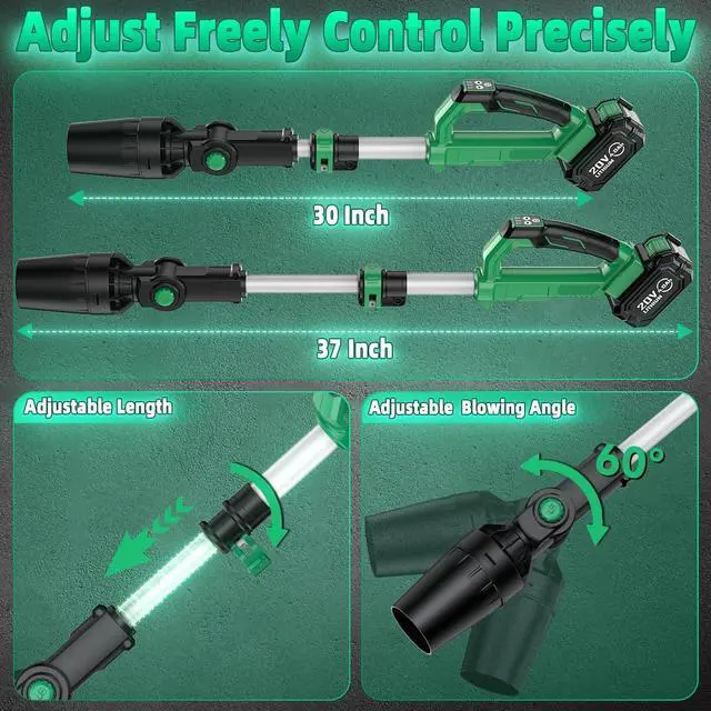 Alt view image 5 of 7 - KIMO Cordless Leaf Blower with Battery and Charger, 310000RPM Brushless Motor, 37 Inch Adjustable Pole, 650CFM 280MPH, 3Speeds w/Smart Panel, 2Pack 4000mAh Battery Operated Leaf Blowers for Lawn Care