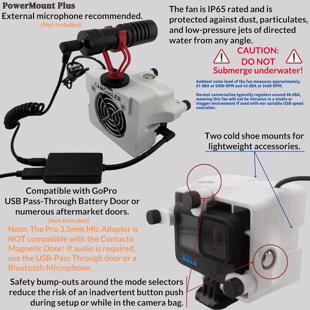 Alt view image 5 of 7 - 9Thirteen, Cooler Fan/Case. Works with GoPro HERO9, HERO10, HERO11, HERO12, HERO13, Reduce Overheating in Static Environments at Sporting Events,Vlogging (White, PowerMount Plus Variable Speed Fan)
