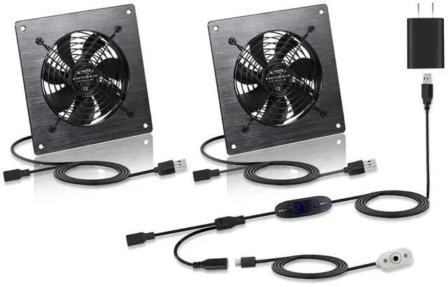 Main image of Silent 6" (120mm) Temperature-Controlled USB/DC Fan - 5V/12V Dual Voltage, 10-Speed Settings, Perfect for Server Racks, RVs & AV Cabinets