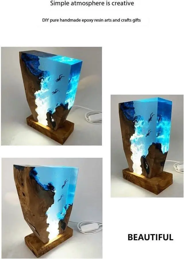 Alt view image 3 of 4 - Light Gift Diver LED Ocean Night Lamp Atmosphere Resin Table Lamps Epoxy Resin Night Lamp Led Night Light (6 * 4 Inch)