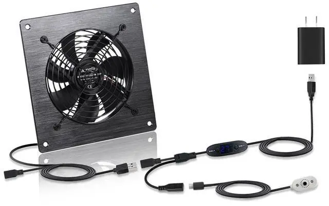 Main image of 6-Inch (120mm) Temperature-Controlled Silent Cooling Fan - USB/DC, 5V/12V Dual Voltage, 10-Speed Adjustable, Ideal for AV Cabinets, Server Racks & Greenhouses