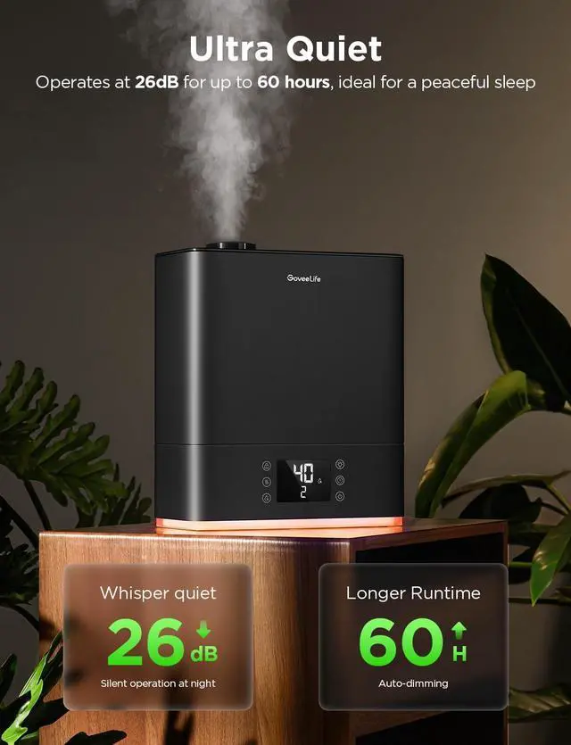 Alt view image 4 of 7 - GoveeLife Smart Humidifiers for Bedroom Large Room, Top-Fill Cool Mist 6L WiFi Air Humidifier, Auto Mode, App & Voice Control, 60H Runtime, Rapid Humidification, RGB Nightlight Baby Plants, Black
