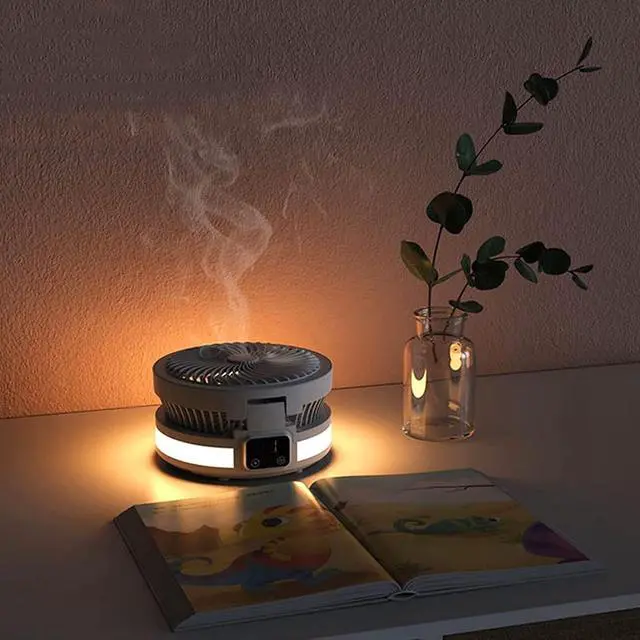 Alt view image 2 of 7 - Multifunctional Electric Fan USB Charging Real-Time Constant Temperature Folding Aromatherapy Bedside Lamp Summer Desktop Radiator with Night Light Function,White