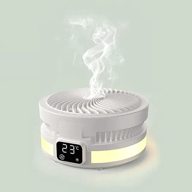 Alt view image 3 of 7 - Multifunctional Electric Fan USB Charging Real-Time Constant Temperature Folding Aromatherapy Bedside Lamp Summer Desktop Radiator with Night Light Function,White