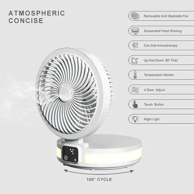 Alt view image 6 of 7 - Multifunctional Electric Fan USB Charging Real-Time Constant Temperature Folding Aromatherapy Bedside Lamp Summer Desktop Radiator with Night Light Function,White