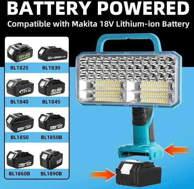 Alt view image 2 of 7 - 40W Cordless LED Flashlight for Makita 18V Lithium-ion Battery, 4200LM Handheld Work Light with USB Charger Port for Camping, Hiking, Climbing, Job Site, Indoor & Outdoor Use