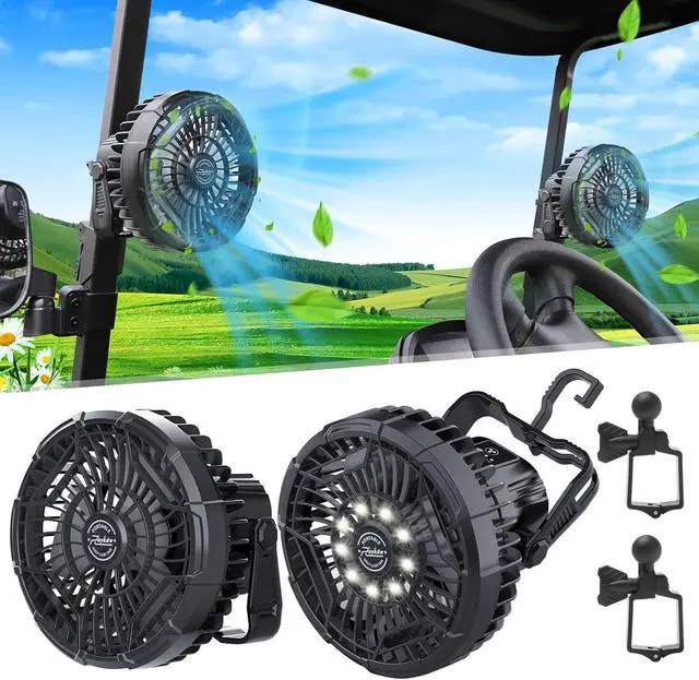 Main image of Roykaw Golf Cart Portable Rechargeable Fan Compatible with EZGO Club Car Yamaha, 10400mAh Battery Operated, 3-Gear Speed/LED Lantern, Cordless Fan with Remote/Handle/Hang Hook, USB & Type C Port