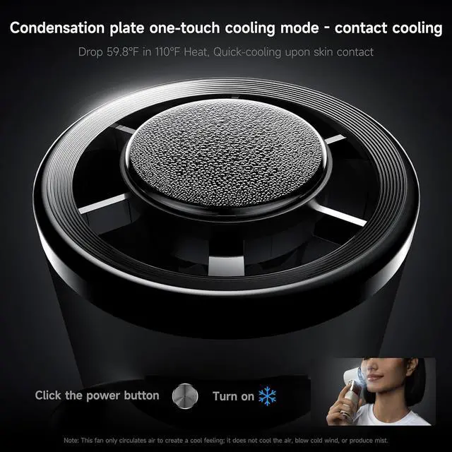 Alt view image 2 of 7 - Portable Handheld Turbo Fan with Ice Cooling, 9000mAh Rechargeable Personal Fan, 100-Speed Wind, Built-in Type-C Cable, LED Display,135° Tilt Foldable for Desk/Neck/Travel-White