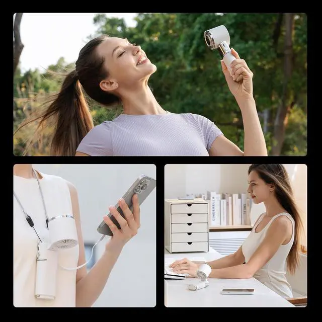 Alt view image 7 of 7 - Portable Handheld Turbo Fan with Ice Cooling, 9000mAh Rechargeable Personal Fan, 100-Speed Wind, Built-in Type-C Cable, LED Display,135° Tilt Foldable for Desk/Neck/Travel-White