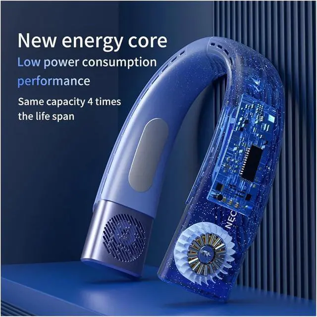 Alt view image 7 of 7 - Portable Neck Fan Wearable Air Conditioner USB Rechargeable Air Cooler 5 Speed Electric Fan Outdoor Ventilator 5000mAh(Blue)