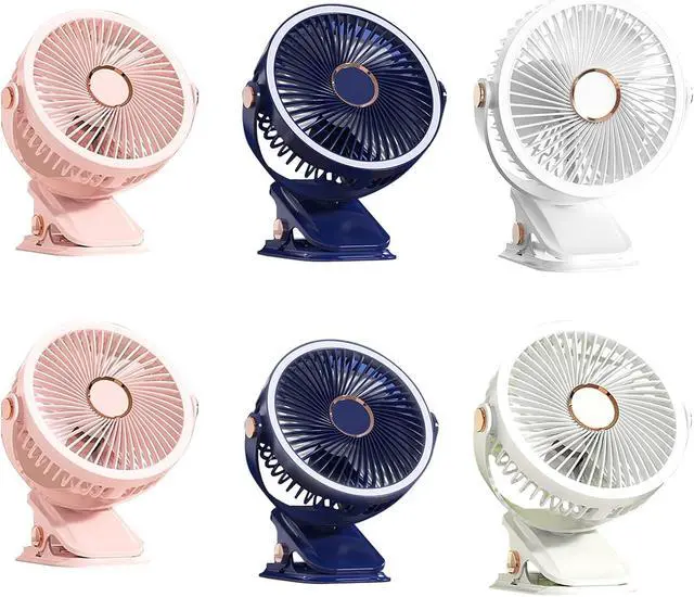 Alt view image 5 of 7 - USB/Battery Powered Fan Quiet Clip On Fan Small Fan for Bedroom Office Desktop Cooling Fan with Night Lamp Strong Clamp