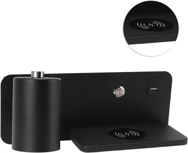 Alt view image 5 of 7 - 85 to 265V Adjustable Lamp Holder USB Wall Light for Reading Study Bedside Hallway, Wireless Wall Light, Convenient USB Charging Interface Charging LED Lamp (Black Left)