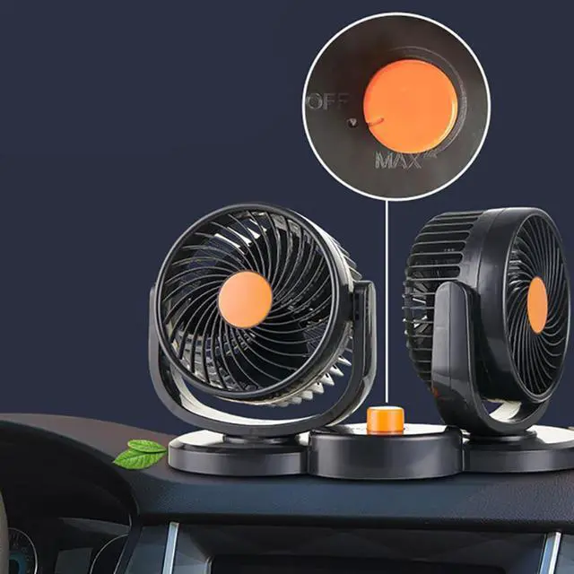 Alt view image 6 of 7 - Car Fan Double Head Electric Vehicle Mounted USB 360 Degree Rotation Auto Cooling Fan 3 Speed Strong for Dashboard ABS