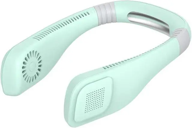 Main image of With battery portable mini USB neck of ultra-quiet fan cooler without air conditioning fan leaf hanging neck 360 degrees lazy neck fan LightGreen