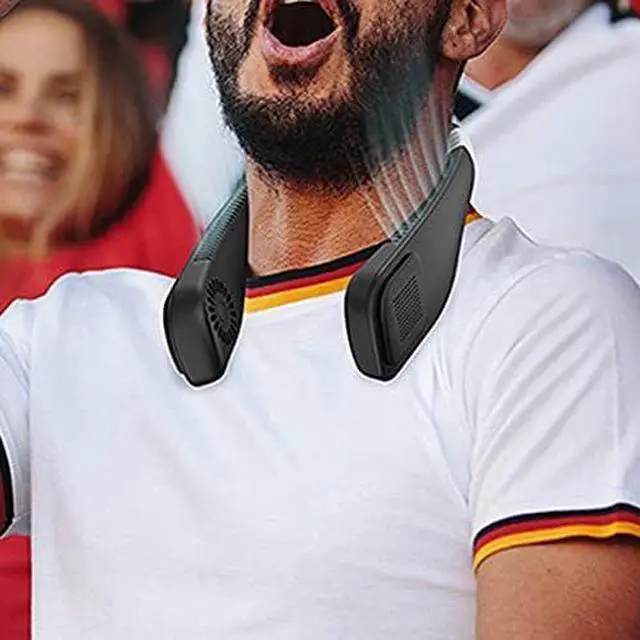 Alt view image 2 of 5 - With battery portable mini USB neck of ultra-quiet fan cooler without air conditioning fan leaf hanging neck 360 degrees lazy neck fan LightGreen