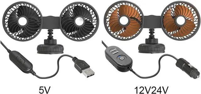 Alt view image 5 of 7 - 5V/12V/24V Car Fan - 360 Degree Rotation Mini Dual Head USB Charging Electric Vehicle Cooling Fan with 3 Speeds(Type C 5V)