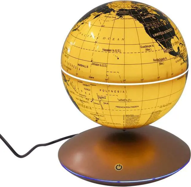 Main image of Floating Magnetic Levitation LED Globe, 6 Inch, Gold, Political Map, Metal Base