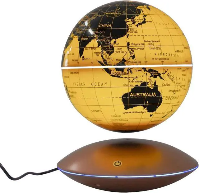 Alt view image 2 of 7 - Floating Magnetic Levitation LED Globe, 6 Inch, Gold, Political Map, Metal Base