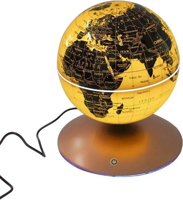 Alt view image 3 of 7 - Floating Magnetic Levitation LED Globe, 6 Inch, Gold, Political Map, Metal Base