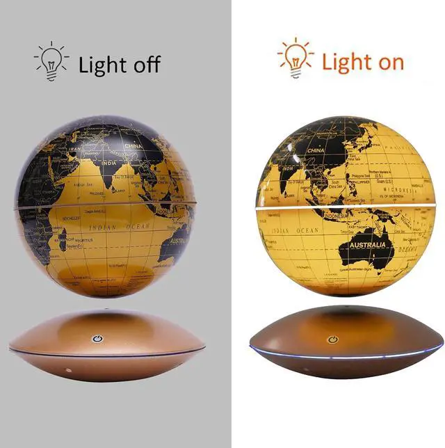 Alt view image 7 of 7 - Floating Magnetic Levitation LED Globe, 6 Inch, Gold, Political Map, Metal Base