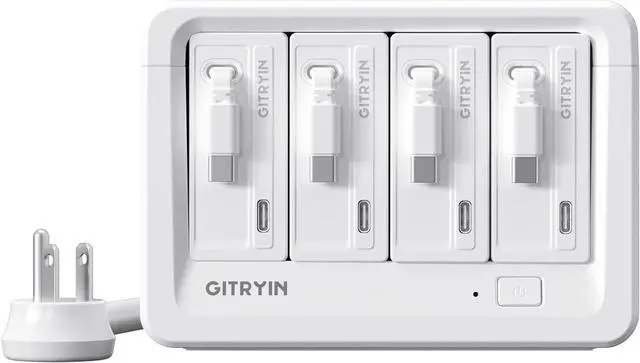 Main image of Gitryin 4 65W USB C Retractable Wall Chargers with Built-in Type-C Cable and 8-in-1 Desktop Charging Station
