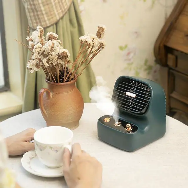 Alt view image 3 of 7 - Spray small fan retro usb charging small fan desktop cooling fan portable rechargeable small fan