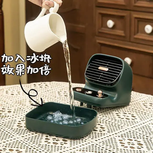 Alt view image 5 of 7 - Spray small fan retro usb charging small fan desktop cooling fan portable rechargeable small fan