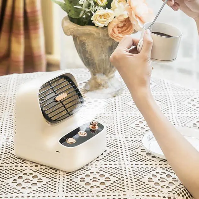 Alt view image 6 of 7 - Spray small fan retro usb charging small fan desktop cooling fan portable rechargeable small fan