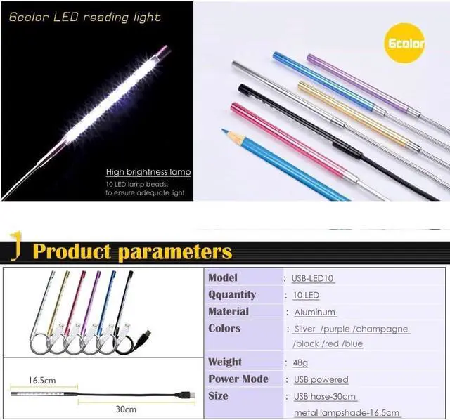 Alt view image 4 of 6 - Fengyan Home Bulbs 20pcs/lot Portable USB Metal Night Light Laptop Keyboard Reading Light 5V LED Desk Lamp Home Book Light Household Lamp (Color : C8)