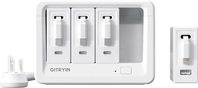 Main image of Gitryin 1 Lightning and 3 Type-C Retractable Wall Charger and 8-in-1 Desktop Charging Station