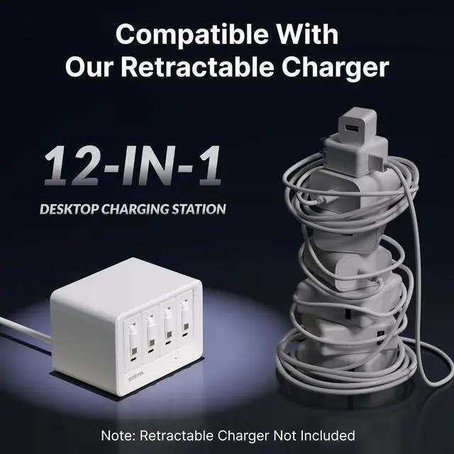 Alt view image 7 of 7 - Gitryin 1 Lightning and 3 Type-C Retractable Wall Charger and 8-in-1 Desktop Charging Station