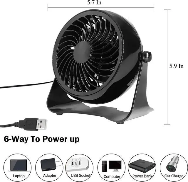 Alt view image 2 of 5 - Kiven USB Desk Fan With Motion Sensor, 5.7INCH Mini Fan,360°Adjustable Desktop Table Cooling Fan in Single Button, Rotation Strong Wind, Quiet Personal Mini Fan for Home Desktop Office TravelBlack