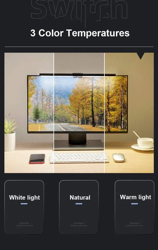 Alt view image 5 of 5 - Screen Light Bar Computer Monitor Lamp - No Glare Eye Care Led Clip on Lamp Smart Auto-dimming USB Powered, Protect Your Eyes
